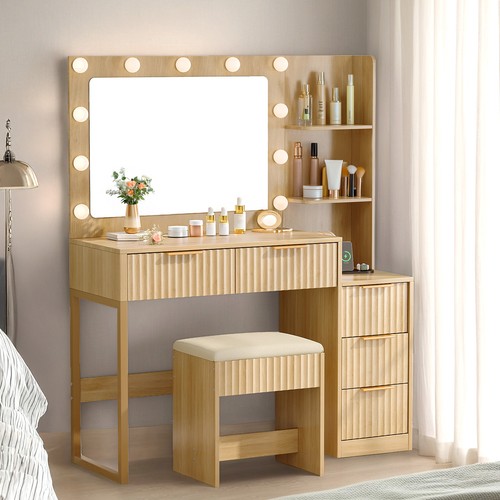 Fluted makeup vanity table set - vanity,