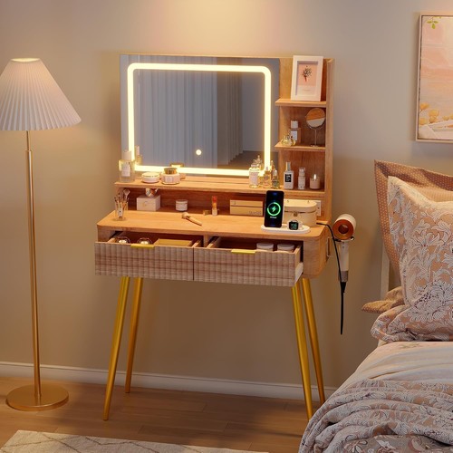 Makeup vanity desk with - with, led