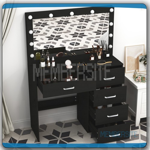 Black vanity desk with led - black,